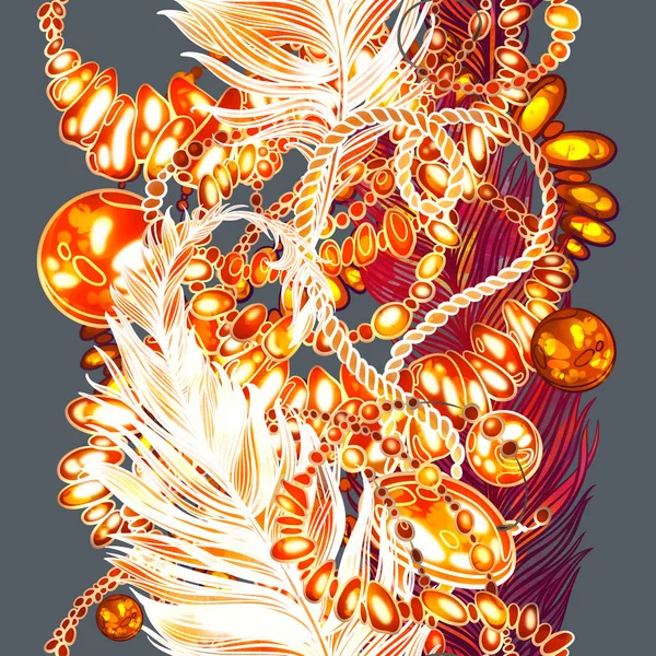 Boho Magic Jewelry Feathers Seamless Pattern Digital Lines Hand Drawn — Stock Photo, Image