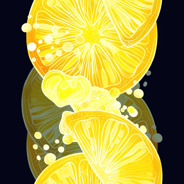Цитрусовый Коктейль Цитрусовыми Игристой Водой Бесшовный Узор Цифровые Линии Рисунок — стоковое фото