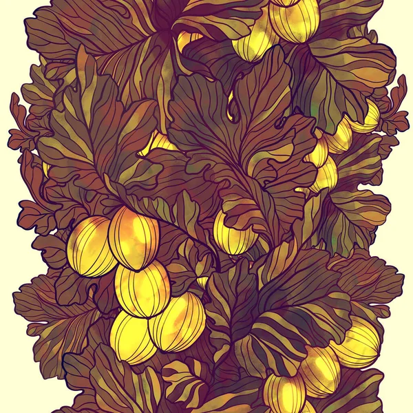 Autumn Berries Leaves Seamless Pattern Digital Lines Hand Drawn Picture — Stock Photo, Image