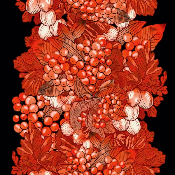 Autumn Harvest Berries Seamless Pattern Digital Lines Hand Drawn Picture — Stock Photo, Image