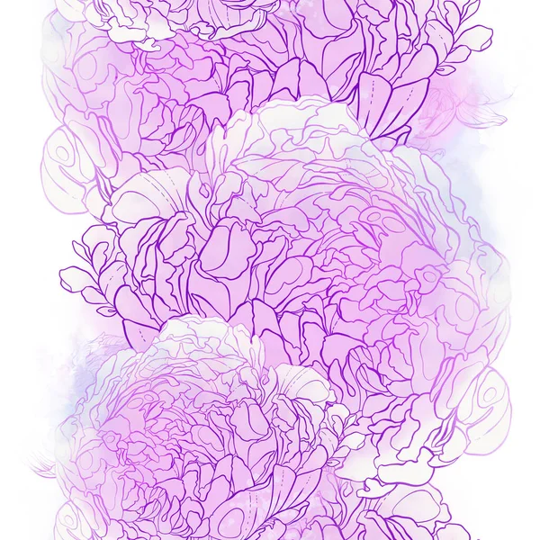 Pioenrozen Bloemen Naadloos Patroon Digitale Lijnen Met Hand Getekend Beeld — Stockfoto