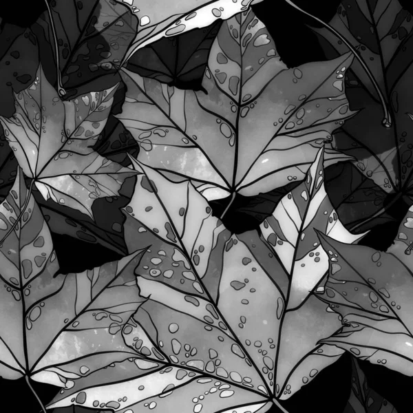 Осень Опавшие Листья Бесшовный Узор Цифровые Линии Рисунок Акварелью Текстуры — стоковое фото