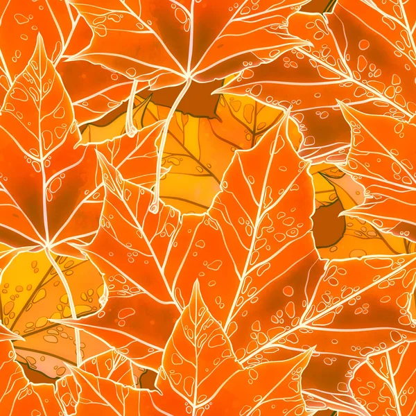 Jesień Spadła Liści Bezszwowy Wzór Linie Cyfrowe Ręcznie Rysowany Obraz — Zdjęcie stockowe
