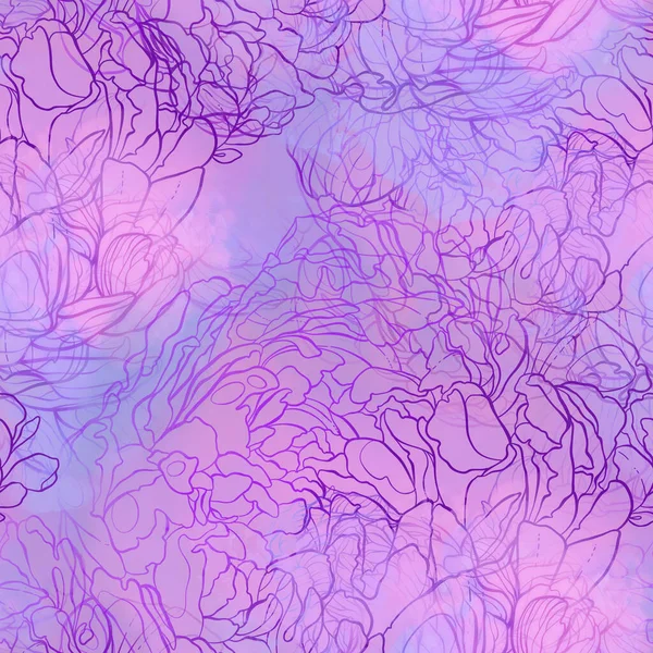 Бутони Півоній Квіти Безшовні Візерунок Цифрові Лінії Малюють Картину Акварельною — стокове фото