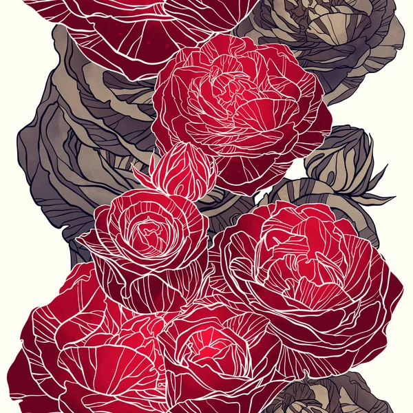 Roses Fleurs Vintage Motif Sans Couture Lignes Numériques Dessin Main — Photo