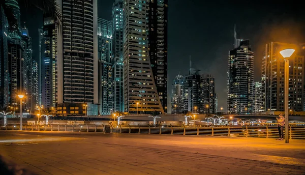 Pohled Moderní Město Dubaj Fotografování Průmyslovém Zpracování Hlubokým Kontrastem Oranžovým — Stock fotografie