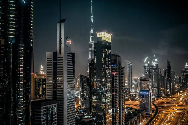 Utsikt Över Den Moderna Staden Dubai Fotografering Industriell Bearbetning Med — Stockfoto