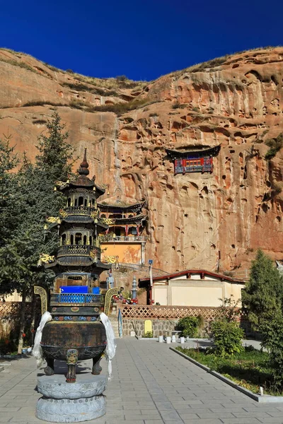 Qianfo Grotte Buddiste Sezione Matisi Horse Tempio Degli Zoccoli Provincia — Foto Stock