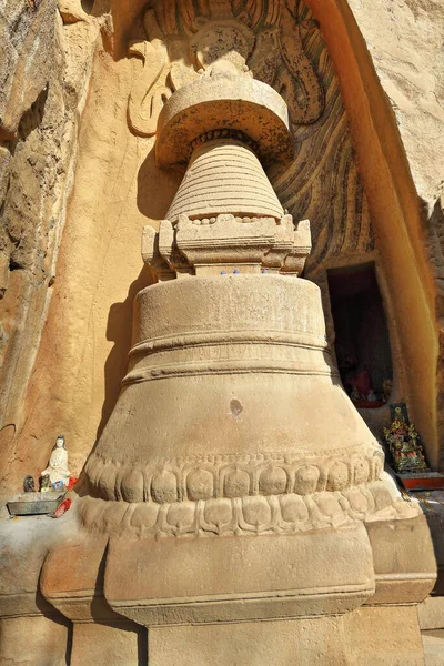 Zandsteen Sneed Boeddhistische Stoepa Qianfo Duizend Boeddha Grotten Sectie Van — Stockfoto