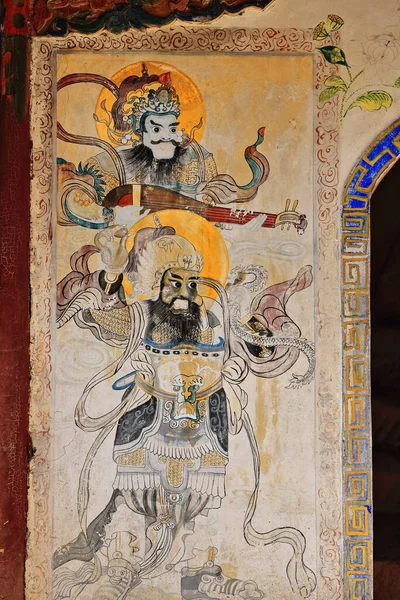Ancient Painting Two Four Heavenly Kings Tianwang Buddhist Gods Chi — Stock Photo, Image