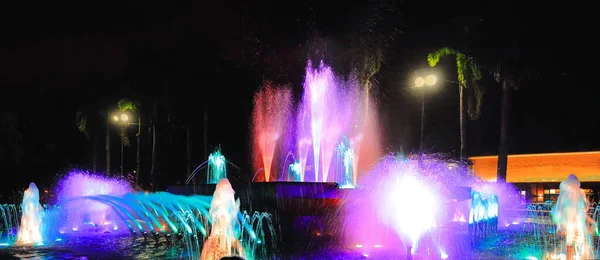 Colorful Dancing Fountain Lit Night Liwasang Park Plaza Rajah Sulayman — Stock Photo, Image