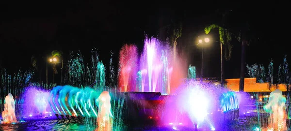 Colorful Dancing Fountain Lit Night Liwasang Park Plaza Rajah Sulayman — Stock Photo, Image