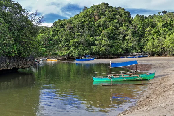 Barche Bangka Locali Sul Torrente Sabbioso Paludoso Sul Retro Sugar — Foto Stock