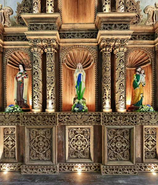Pala Altare Intagliata Manualmente Intricato Disegno Con Santa Monica Vergine — Foto Stock