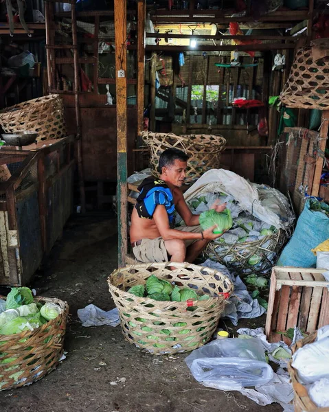 Cebu City Philippines October 2016 Filipino Vendor Sales Cabbages Carbon — Stock Photo, Image