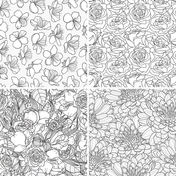 Vector Set Decorative Hand Drawn Seamless Floral Background Flowers Eps8 — Stock Vector