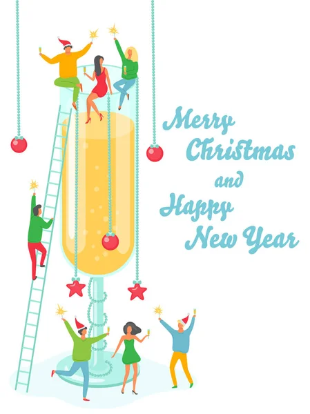 Merry Christmas Happy New Year Holiday Illustration People Having Fun — Stock Vector