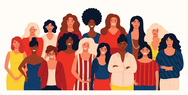Portrait de groupe de femmes ou filles heureuses de groupe international . — Image vectorielle