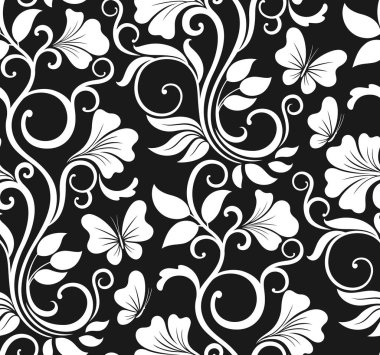 Çiçekler ve yaprakları ile lüks Dikişsiz grafik arka plan. Floral vektör deseni.