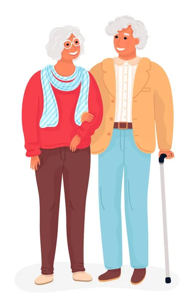 Szczęśliwy dziadków. Wektor ilustracja kreskówka płaski. Dziadek i babcia stojący pełnej długości trzymając się za ręce. — Wektor stockowy
