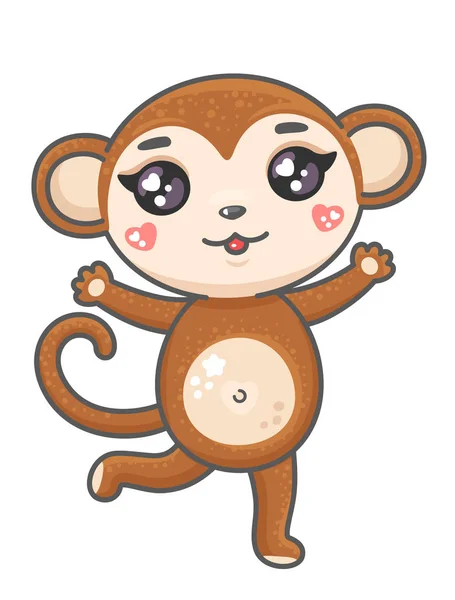 Niedlichen Affen Cartoon Vektor Illustration. Lächelndes Affenbaby im Kawaii-Stil isoliert auf weißem Hintergrund. — Stockvektor