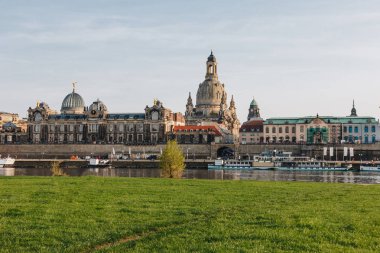 19 MAY 2018 - DRESDEN, GERMANY: ships floating on Elbe river at Dresden, Germany clipart