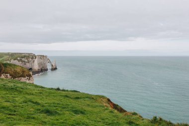 aerial view of cliff and seaside, Etretat, Normandy, France clipart