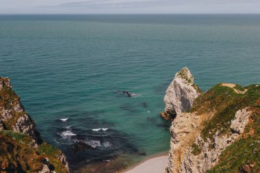 calm view from cliff on beautiful blue sea, Etretat, Normandy, France clipart