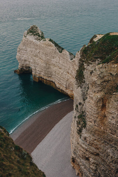 aerial view of scenic rocky cliff at Etretat, France