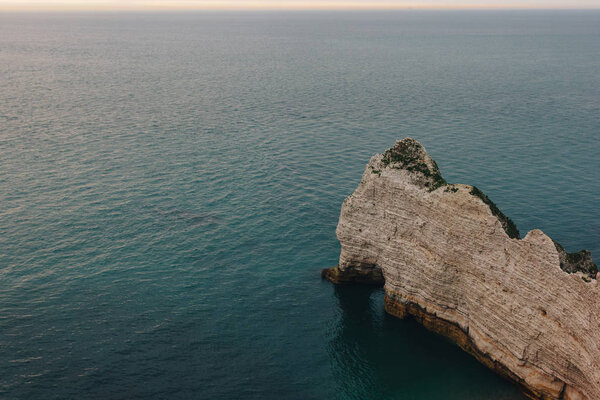 aerial view of beautiful rocky cliff at Etretat, France