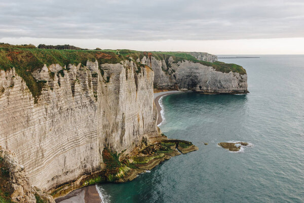 beautiful landscape with cliff at seaside, Etretat, Normandy, France