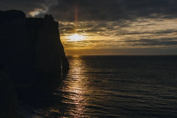 Vista Aerea Del Bellissimo Tramonto Sul Mare Etretat Normandia Francia — Foto Stock