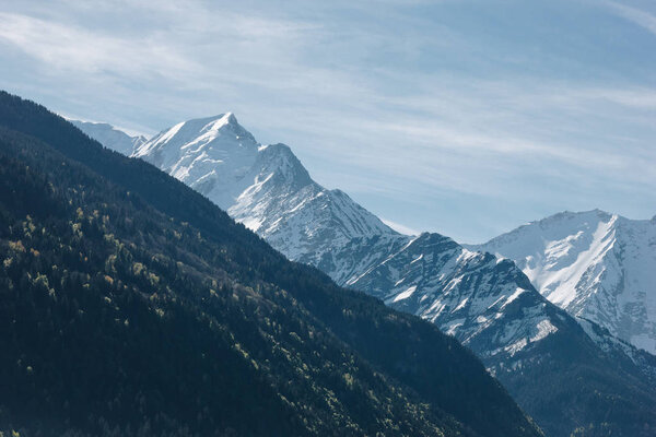 scenic view of majestic mountain peaks at sunny day, mont blanc, alps