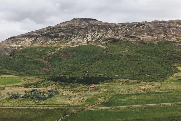 Luftaufnahme Einer Landschaft Mit Häusern Und Bergen Island — Stockfoto