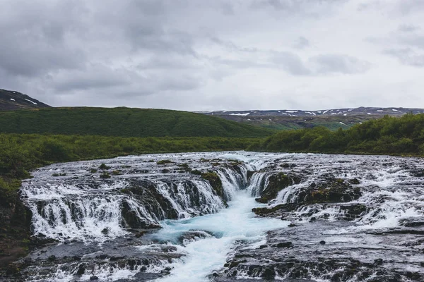 Flygfoto Över Vackra Bruarfoss Vattenfall Bruara River Island — Stockfoto