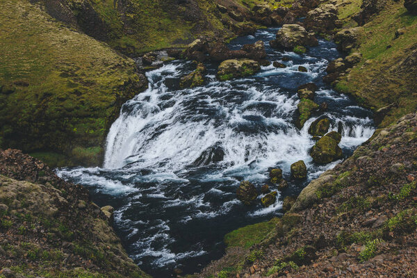 scenic view of beautiful Skoga river flowing through highlands in Iceland