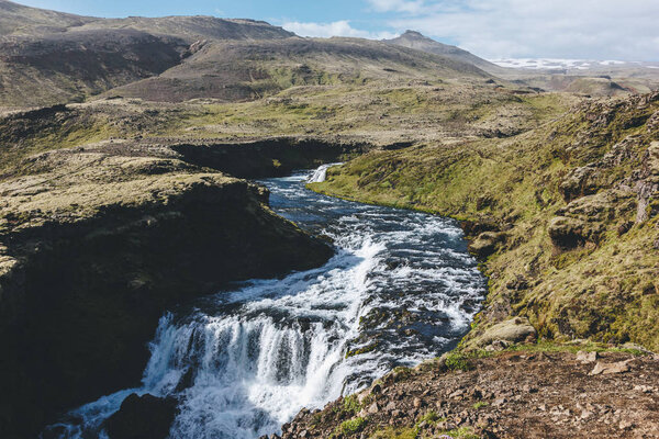 aerial view of beautiful Skoga river canyon in Iceland 
