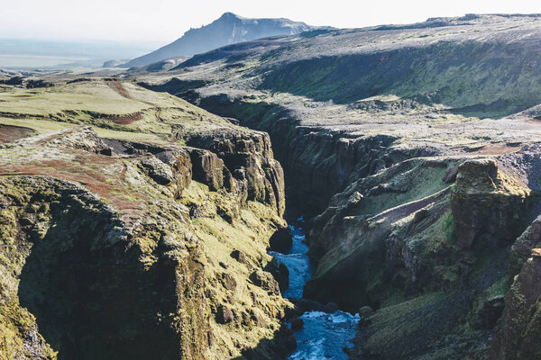 aerial view of beautifu Skoga river canyon in Iceland