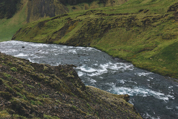 Beautiful Skoga river flowing through highlands in Iceland — Stock Image Beautiful Skoga River Flowing Highlands Iceland Royalty Free Stock Photos