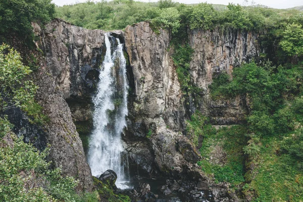 aerial view of beautiful waterfall in Skaftafell national park in Iceland