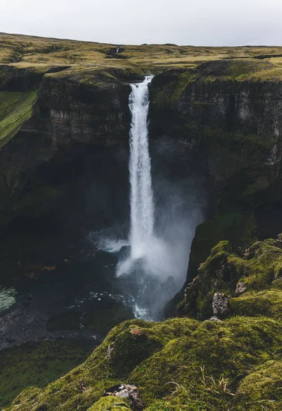 aerial view of dramatic Haifoss waterfall in Iceland
