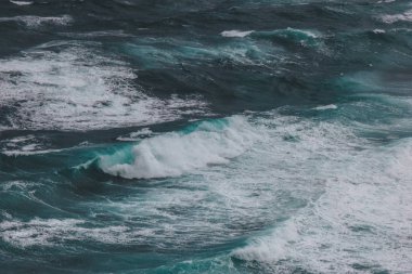 scenic aerial shot of blue ocean with foamy waves for background clipart