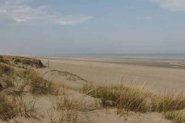 Landschaftliche Aufnahme von sandigen Küsten, Dünen, Frankreich — Stockfoto