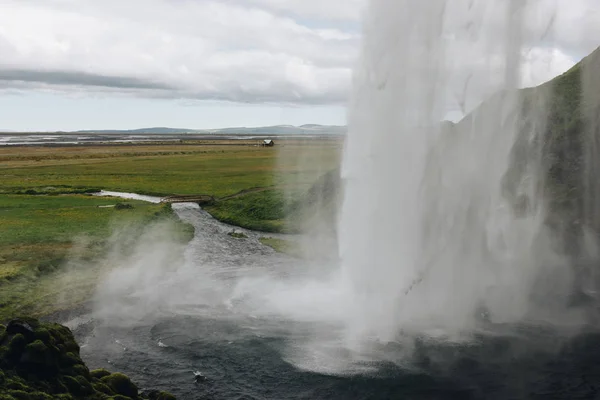 Scenic view of Seljalandsfoss waterfall in highlands in Iceland — Stock Photo