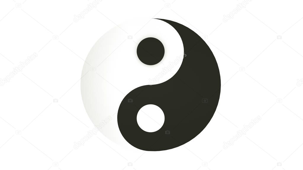 Yin and Yang symbol isolated on white background. 3D rendering