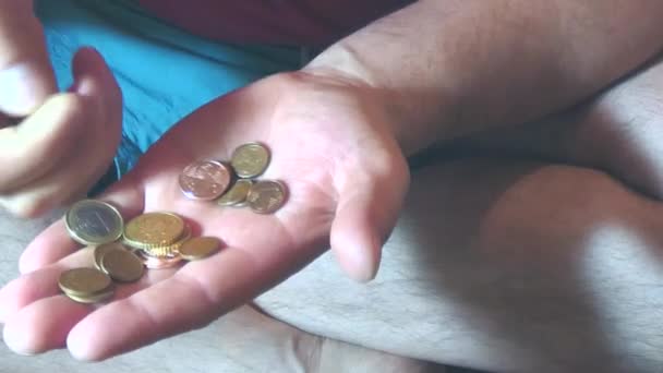 Monnaie Européenne Dans Paume Homme Compte Centime — Video