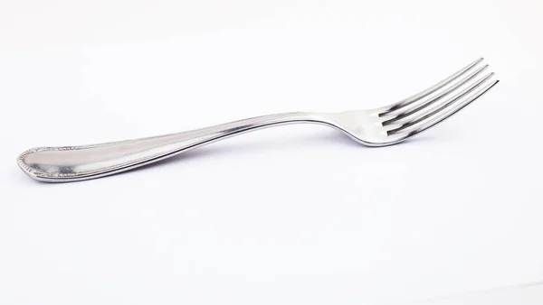 在白色背景上隔离的叉子 金属叉子老式叉子餐具侧面视图 — 图库照片