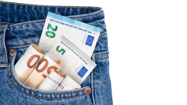 Banconote Euro Una Tasca Posteriore Jeans Blu Navy Denim Come — Foto Stock