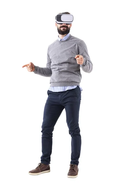 Happy Excited Adult Man Wearing Glasses Pointing Finger Resizing Gesture — Stock Photo, Image