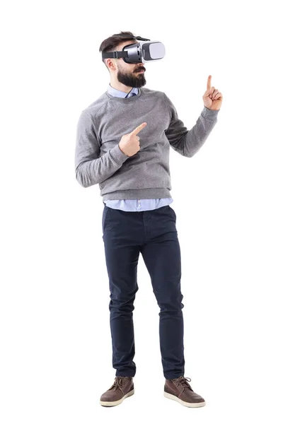 Smart Casual Businessman Wearing Glasses Pointing Finger Copyspace Full Body — Stock Photo, Image